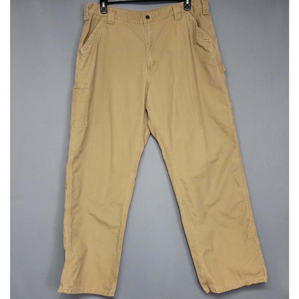 Carhartt Carpenters Pants Dungaree Fit Mens 40"x 32" Canvas Work Tan Workwear